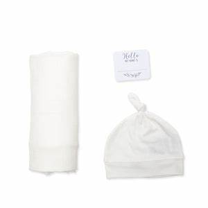 Lulujo Hello World Set (Bamboo Hat + Swaddle blanket) - White
