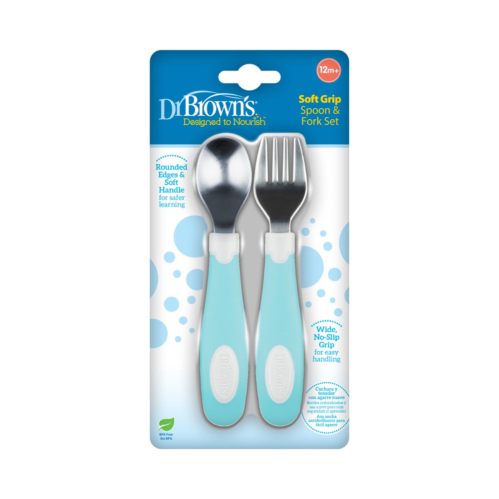 Dr.Brown's Soft Grip Spoon & Fork Set, Teal