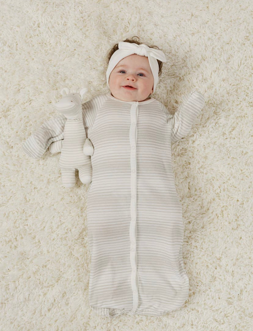 New-born Organic Baby Convertible Romper - Grey Ombre Stripes