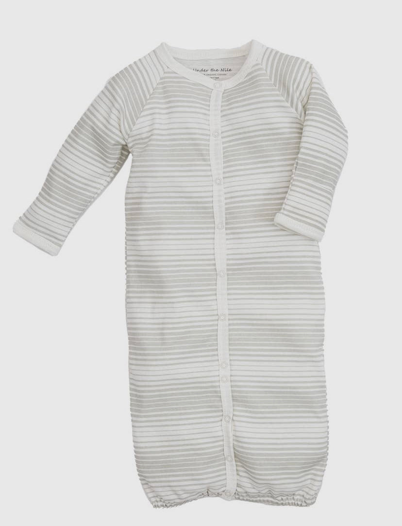New-born Organic Baby Convertible Romper - Grey Ombre Stripes