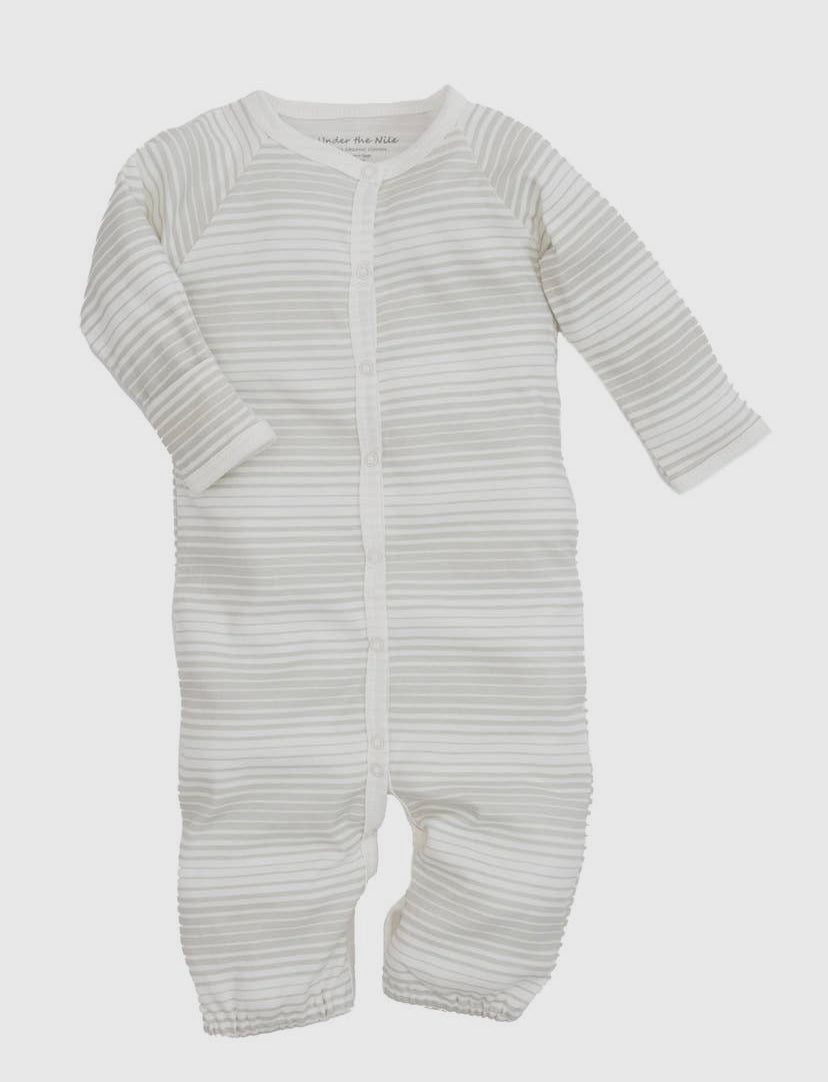 New-born Organic Baby Convertible Romper - Grey Ombre Stripes
