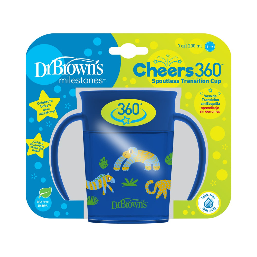 Dr.Brown's Smooth Wall Cheers 360 Cup w/ Handles, 7 oz/200 mL, Blue Deco (6m+), 1-Pack