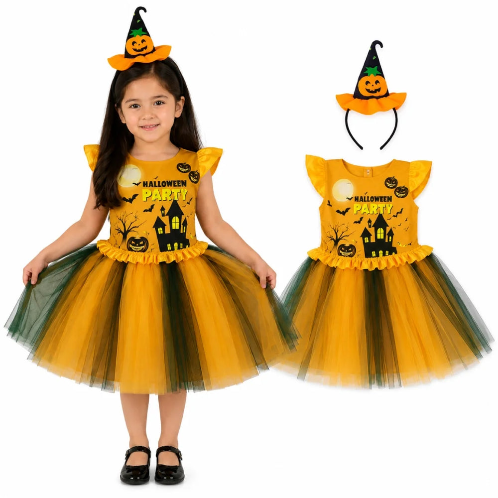 Pumpkin Party Dress Skirt Set for Kids