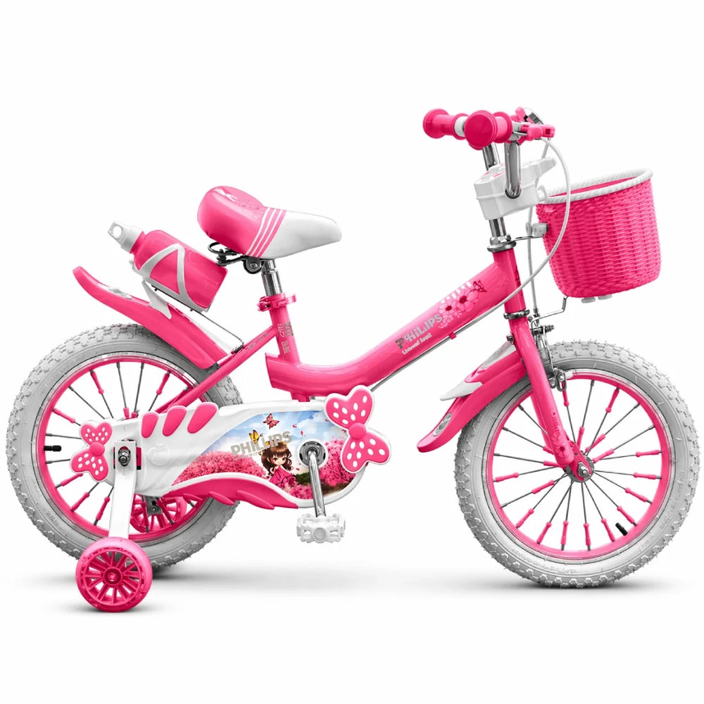 Pink Sparkle 16 Inch Girls Bicycle Training Wheels Basket