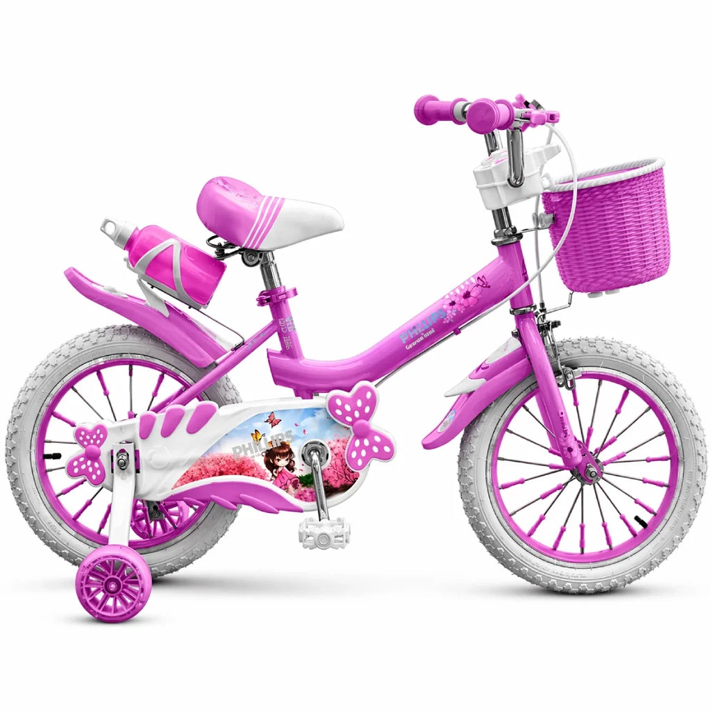 Pink Sparkle 16 Inch Girls Bicycle Training Wheels Basket