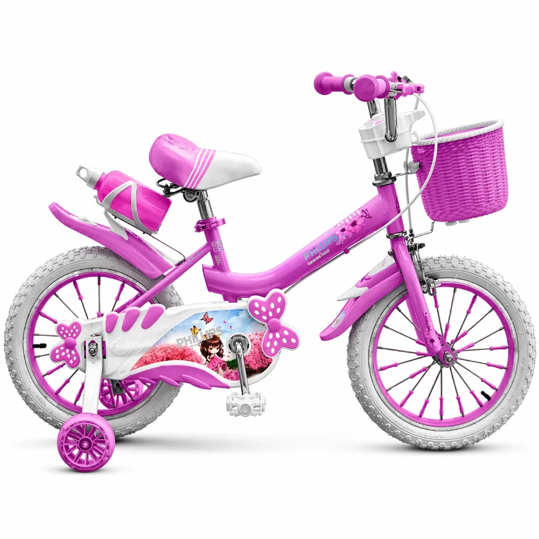 Pink Sparkle 16 Inch Girls Bicycle Training Wheels Basket