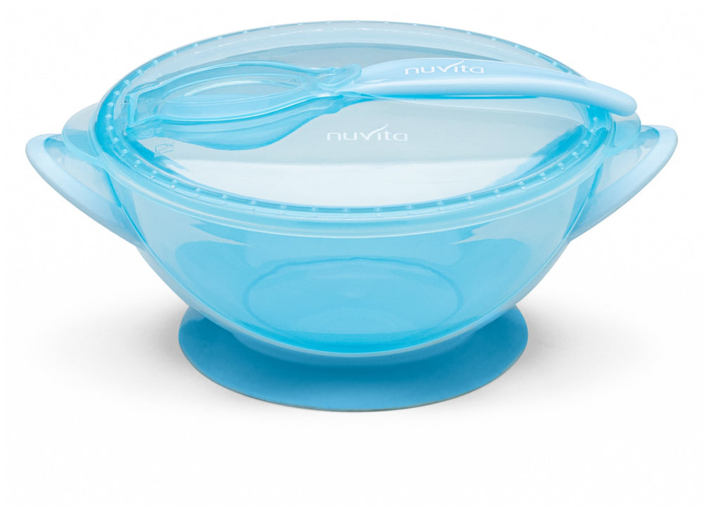 Nuvita Bowl with lid, spoon and suction cup. Blue