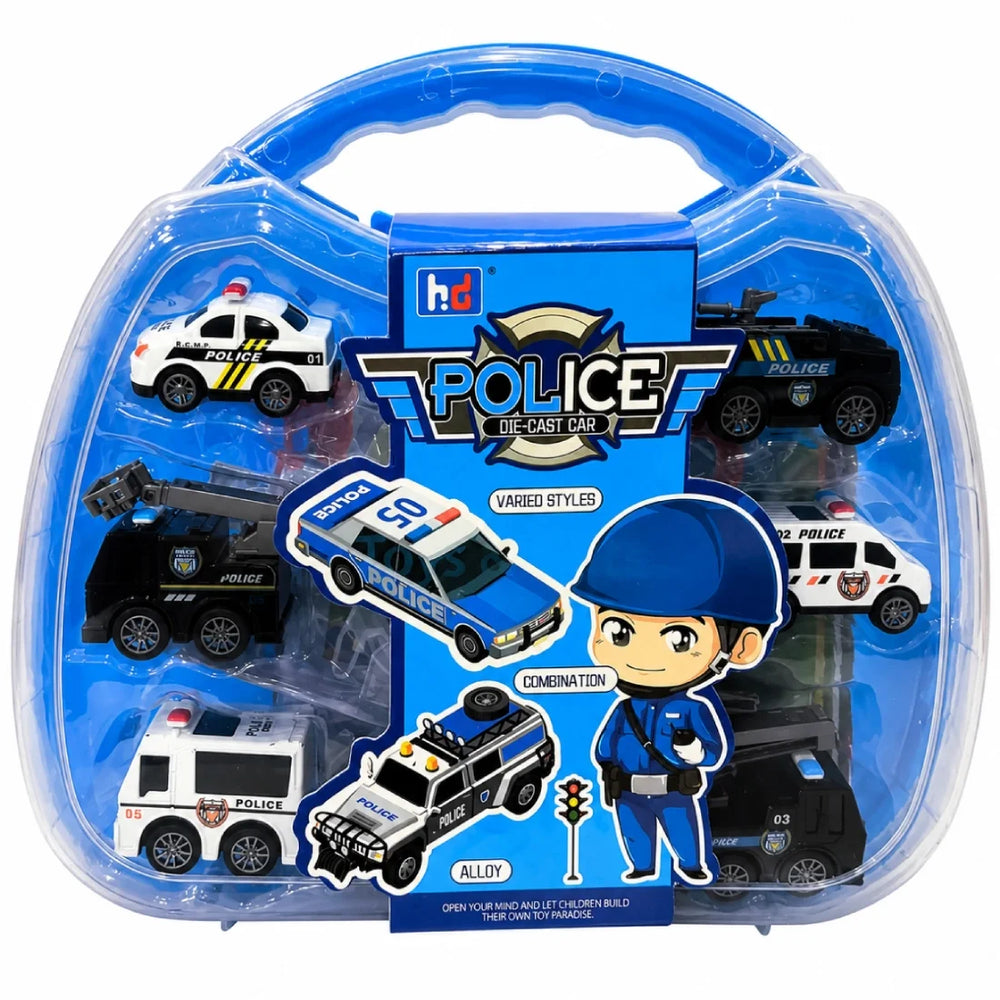 Police Die-Cast Vehicle Set with Carry Case – 6 Pieces