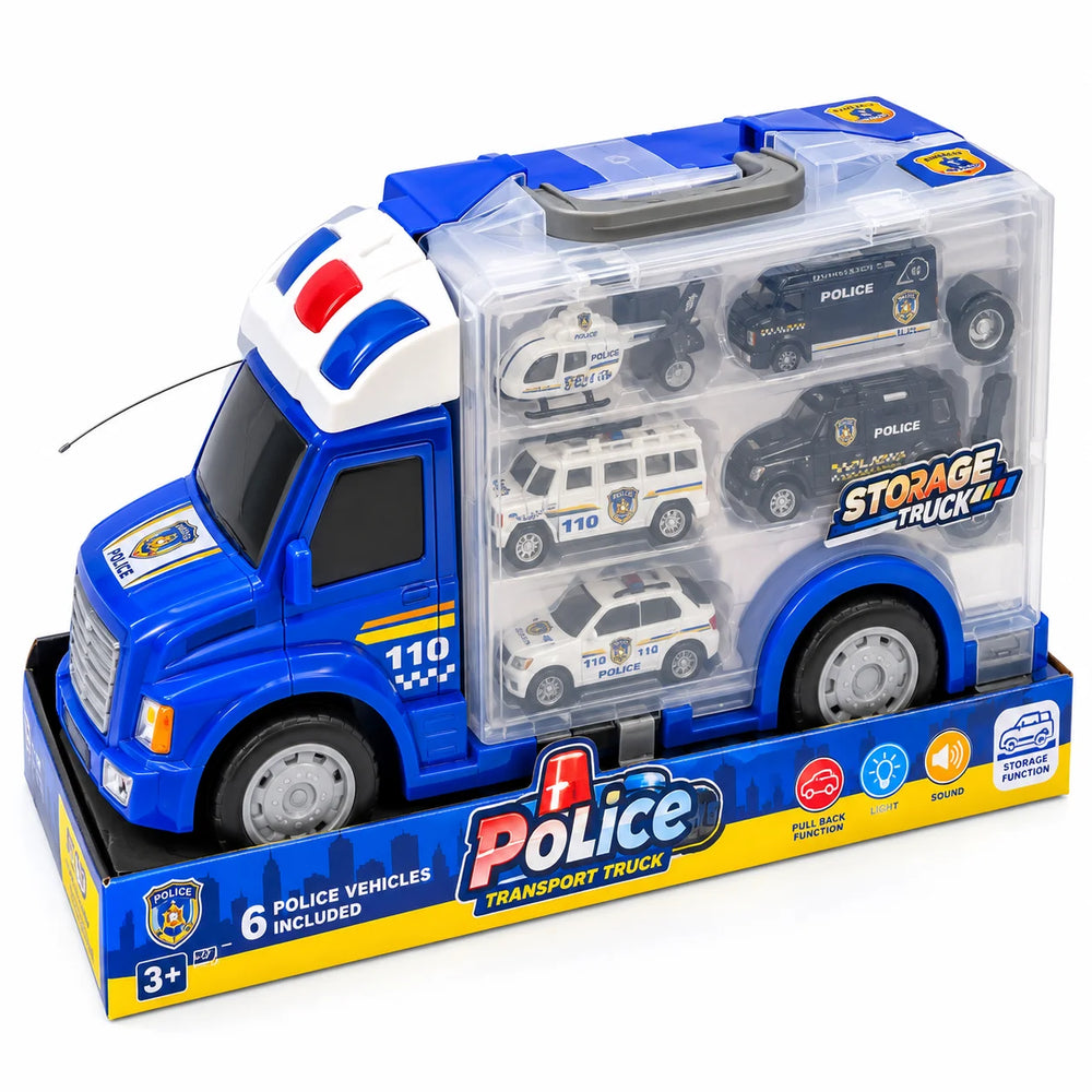 Police Storage Truck with 6 Mini Cars – Light & Sound