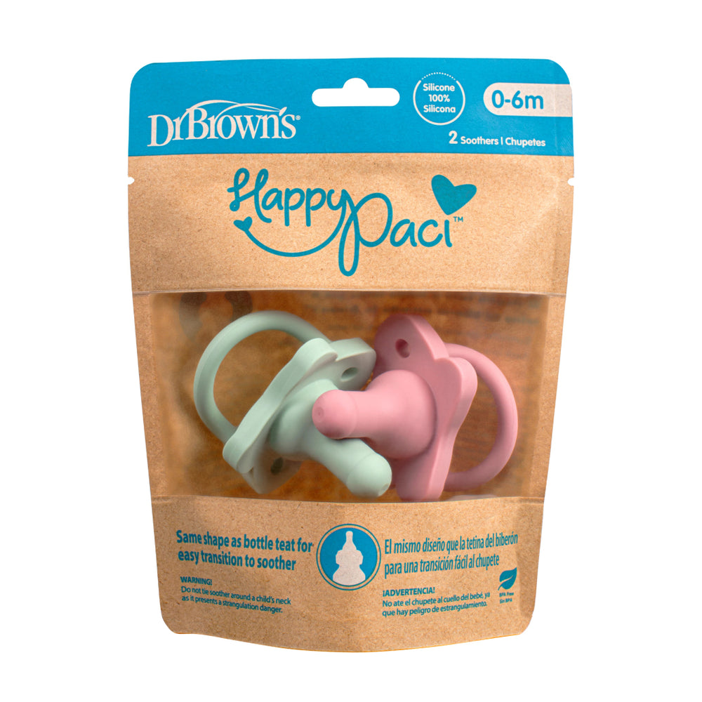 Dr.Brown's HappyPaci One-Piece Silicone Pacifier - 0-6m, Pink, 2-Pack