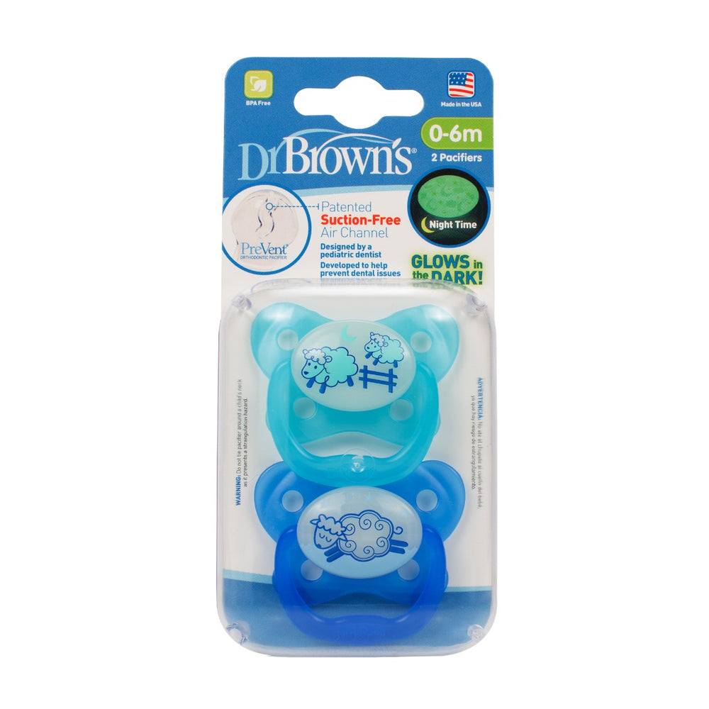 Dr.Brown's PreVent Glow in the Dark BUTTERFLY SHIELD Pacifier - Stage 1, Blue, 2-Pack