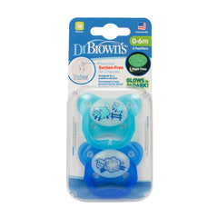 Dr.Brown's PreVent Glow in the Dark BUTTERFLY SHIELD Pacifier - Stage 1, Blue, 2-Pack