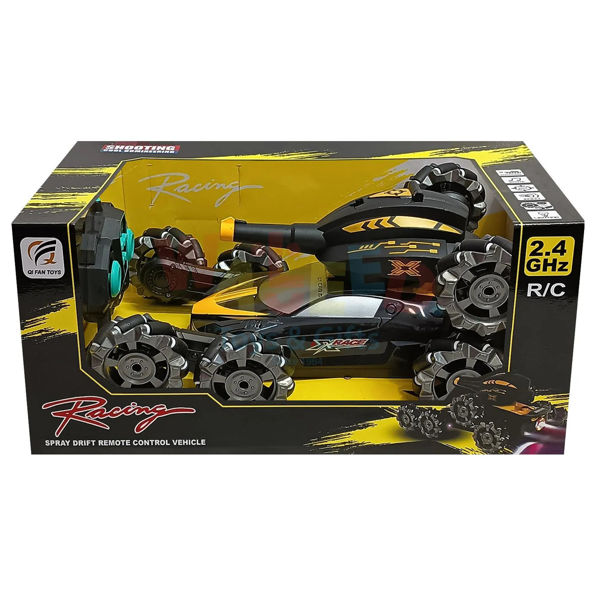 RC Battle Tank Car 2.4G Remote, LED Wheels & Rotating Turret