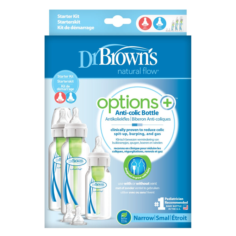 Dr.Brown's Options+ Narrow Starter Kit (1x120 & 2x250 mL bottles, 2xL2 nipples, 1 cleaning brush)