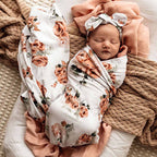Rosebud Baby Jersey Wrap and Topknot Set