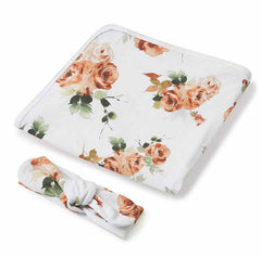 Rosebud Baby Jersey Wrap and Topknot Set