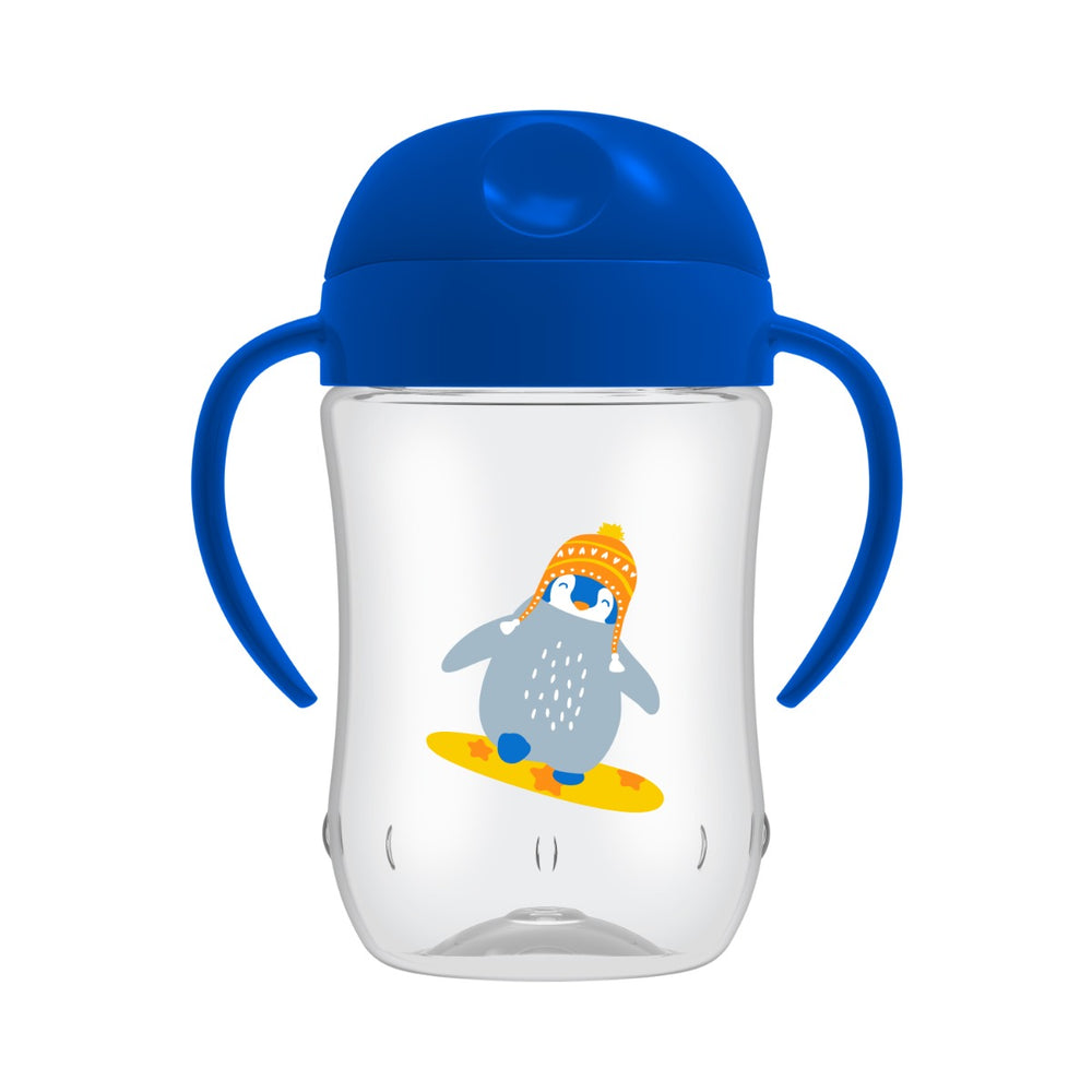 Dr.Brown's 9 oz/270 ml Soft-Spout Toddler Cup w/ Handles - Blue Penguin Deco (9m+), 1-Pack