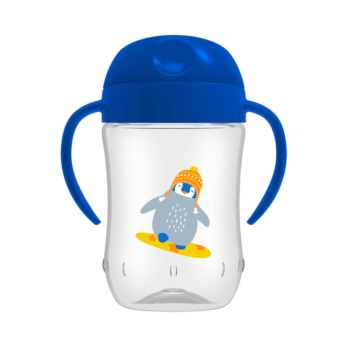 Dr.Brown's 9 oz/270 ml Soft-Spout Toddler Cup w/ Handles - Blue Penguin Deco (9m+), 1-Pack