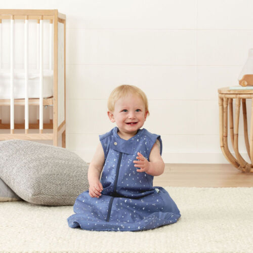 كيس نوم بطانية من القطن العضوي يمكن ارتداؤه بطانية للنوم ناعم من 8 حتى 24 شهر - لون سماوي غامق