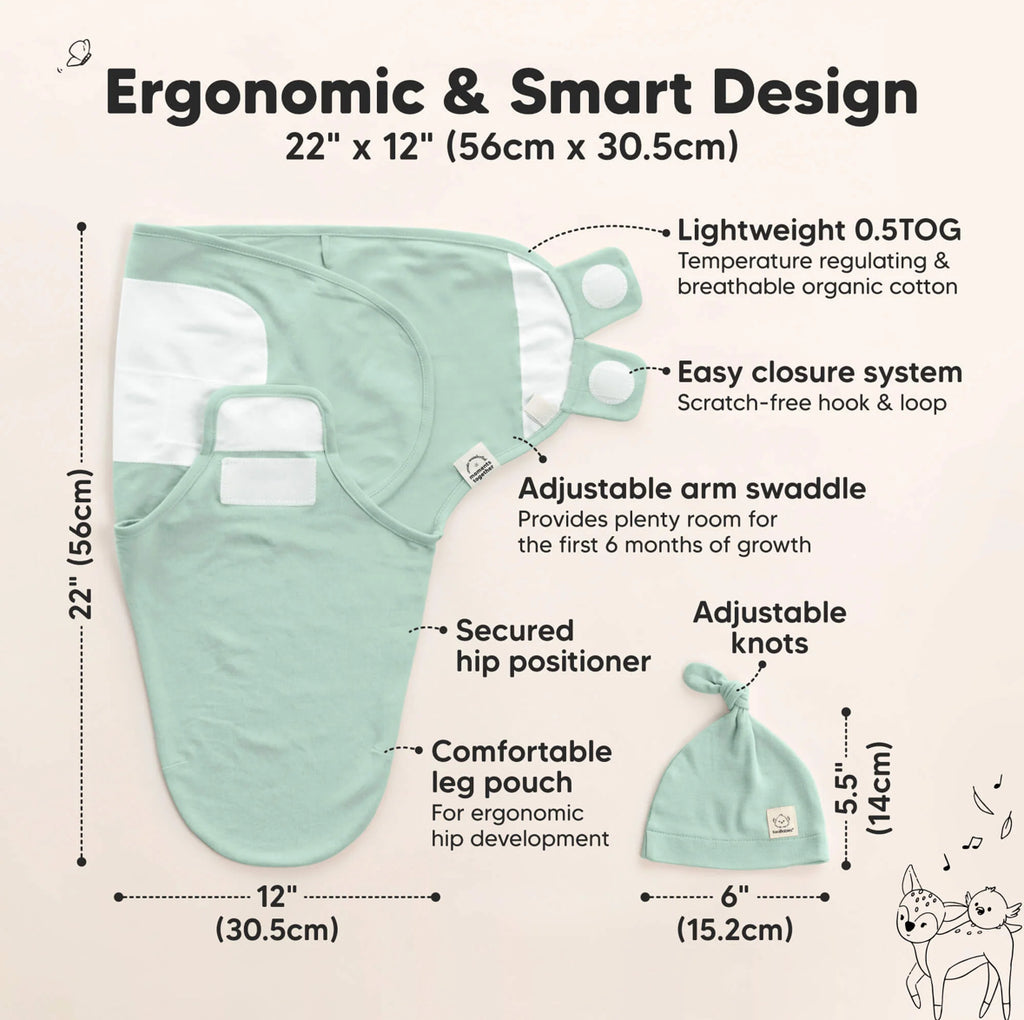 Sage Soothe Baby Swaddles 0-3 Months with Knot Hat