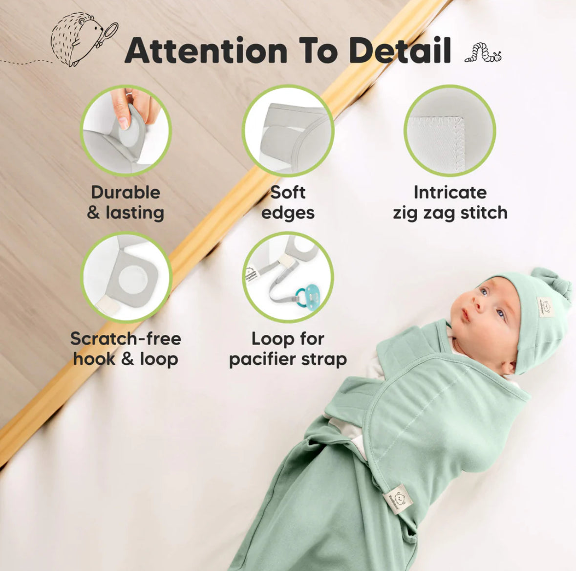 Sage Soothe Baby Swaddles 0-3 Months with Knot Hat
