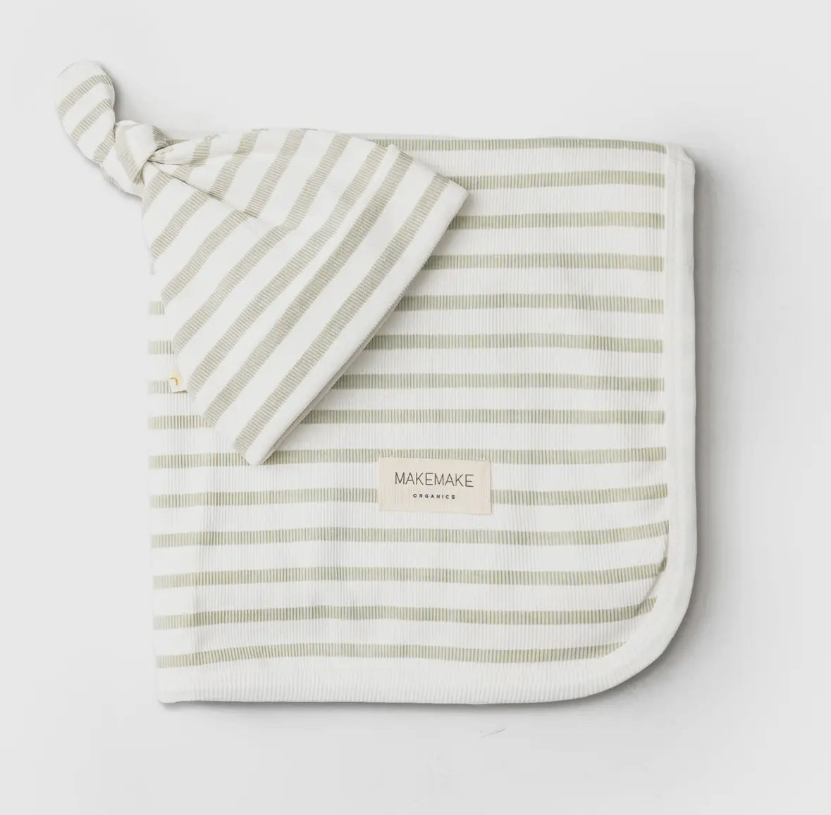 Sage Stripes Organic Swaddle Blanket & Hat Set