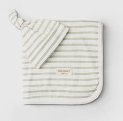 Sage Stripes Organic Swaddle Blanket & Hat Set