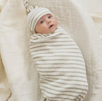 Sage Stripes Organic Swaddle Blanket & Hat Set