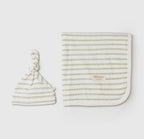 Sage Stripes Organic Swaddle Blanket & Hat Set