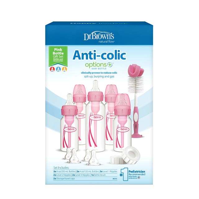 Dr.Brown's PP Narrow AntiColic Options+ Baby Bottle, PINK Gift Set