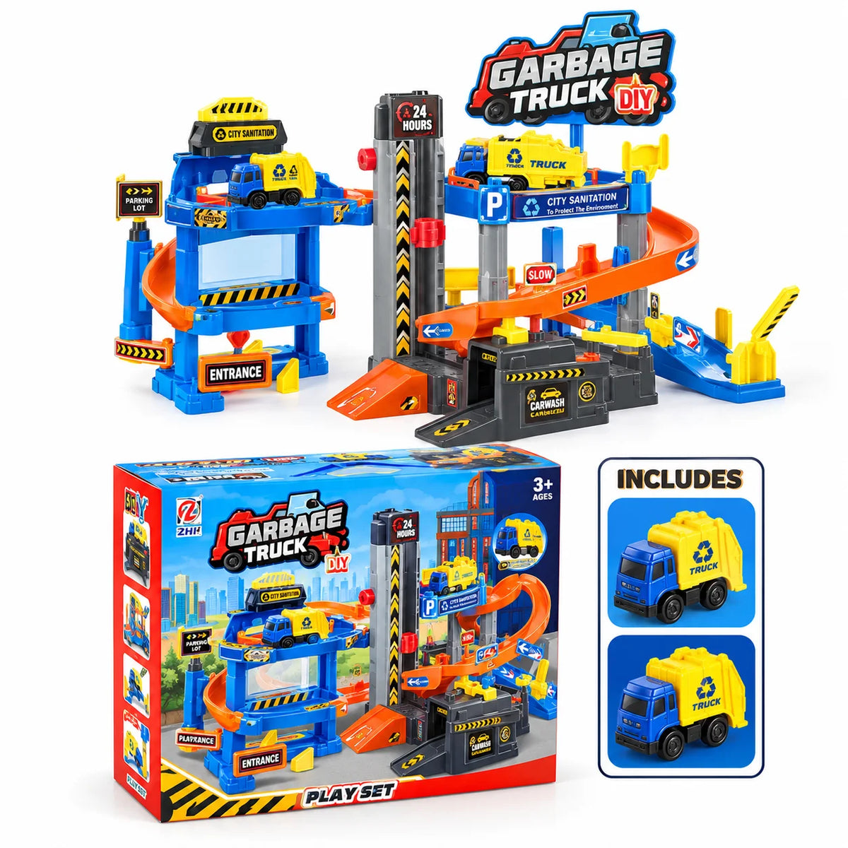 Shark Attack Parking Garage with Elevator – 12 Die-Cast Cars