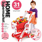 Shopping Cart Play Set With 31 Food Accessories – Red