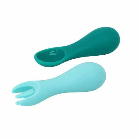 Green Silicone Palm Grasp Spoon and Fork Set