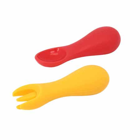 Red Silicone Palm Grasp Spoon and Fork Set