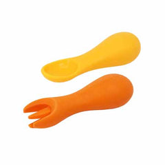 Yellow Silicone Palm Grasp Spoon and Fork Set