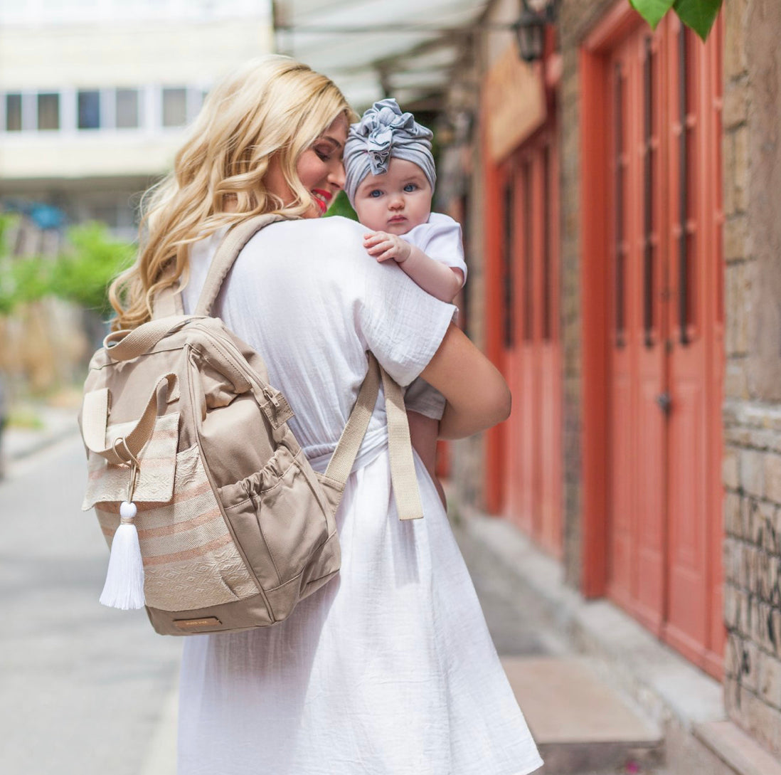 Silk Weaving Travel Diaper Backpack in Beige