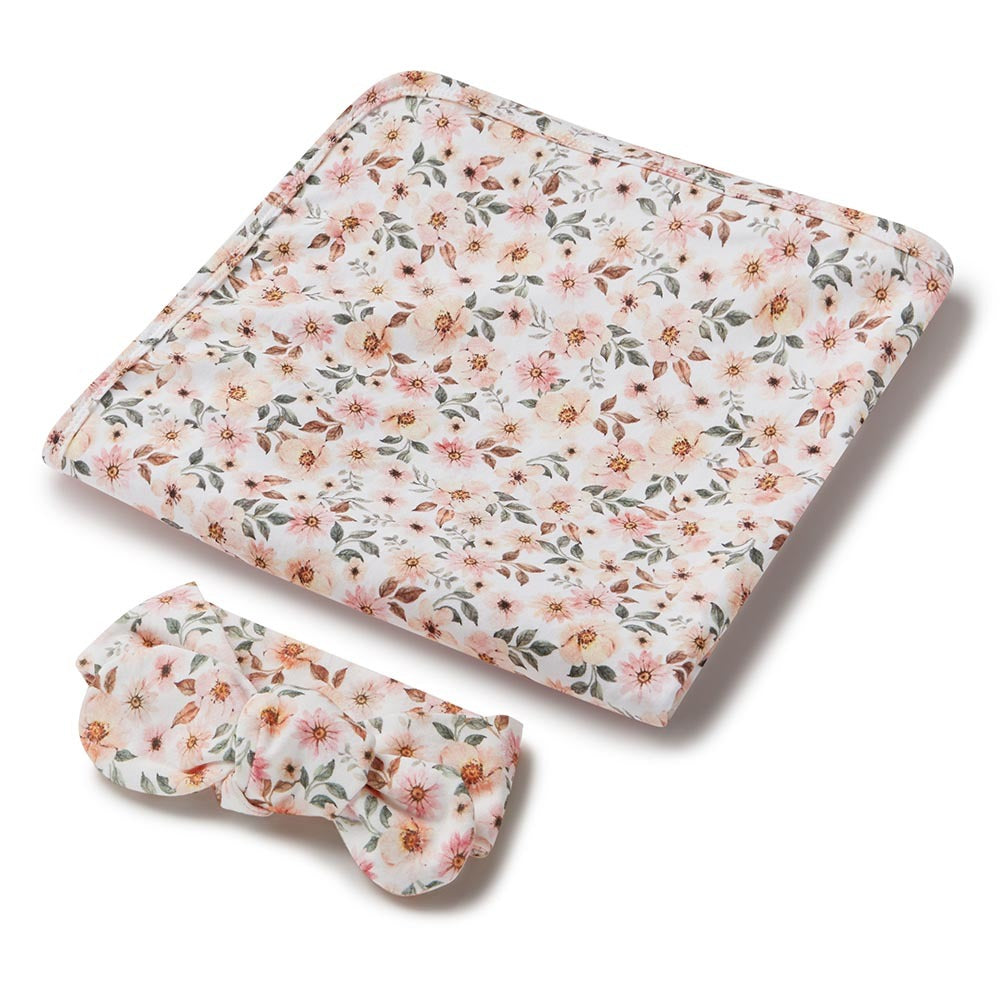 Spring Floral Baby Jersey Wrap and Topknot Set