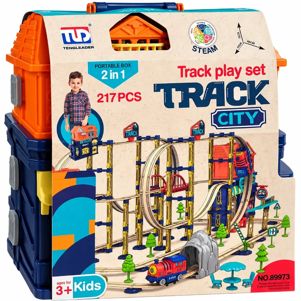 217pcs Track City Train Play Set Storage Box