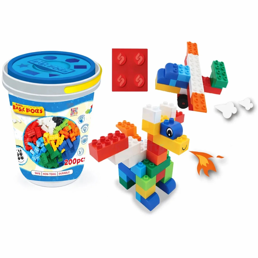 SUNTA Basic Building Blocks Bucket 200 Pieces Kids Toy