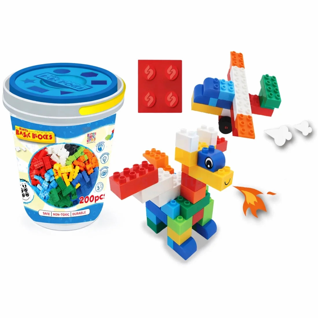 SUNTA Basic Building Blocks Bucket 200 Pieces Kids Toy