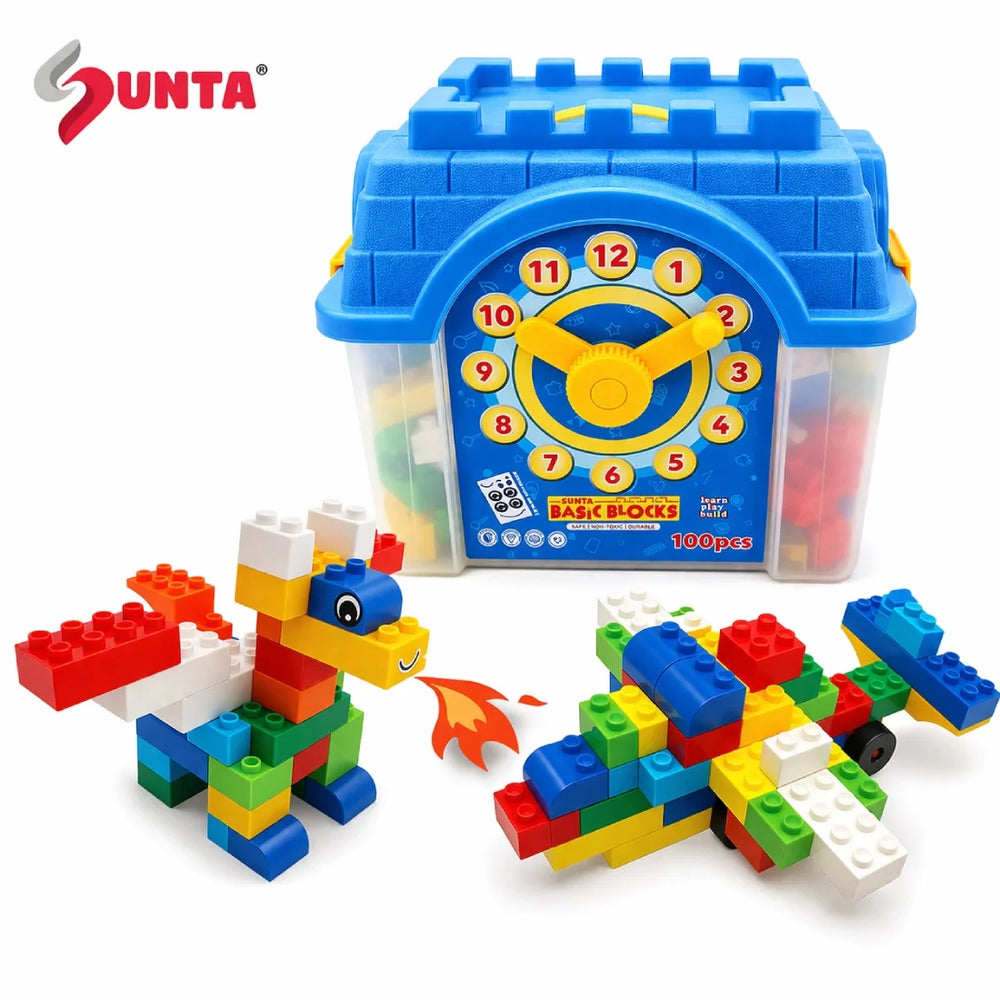 SUNTA Basic Building Blocks Plastic Box 100 Pieces Kids Toy