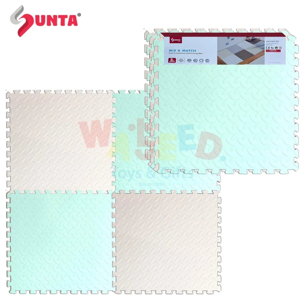 Sunta Foam Puzzle Mat 4 Pieces Green White Gym Floor Play Protection