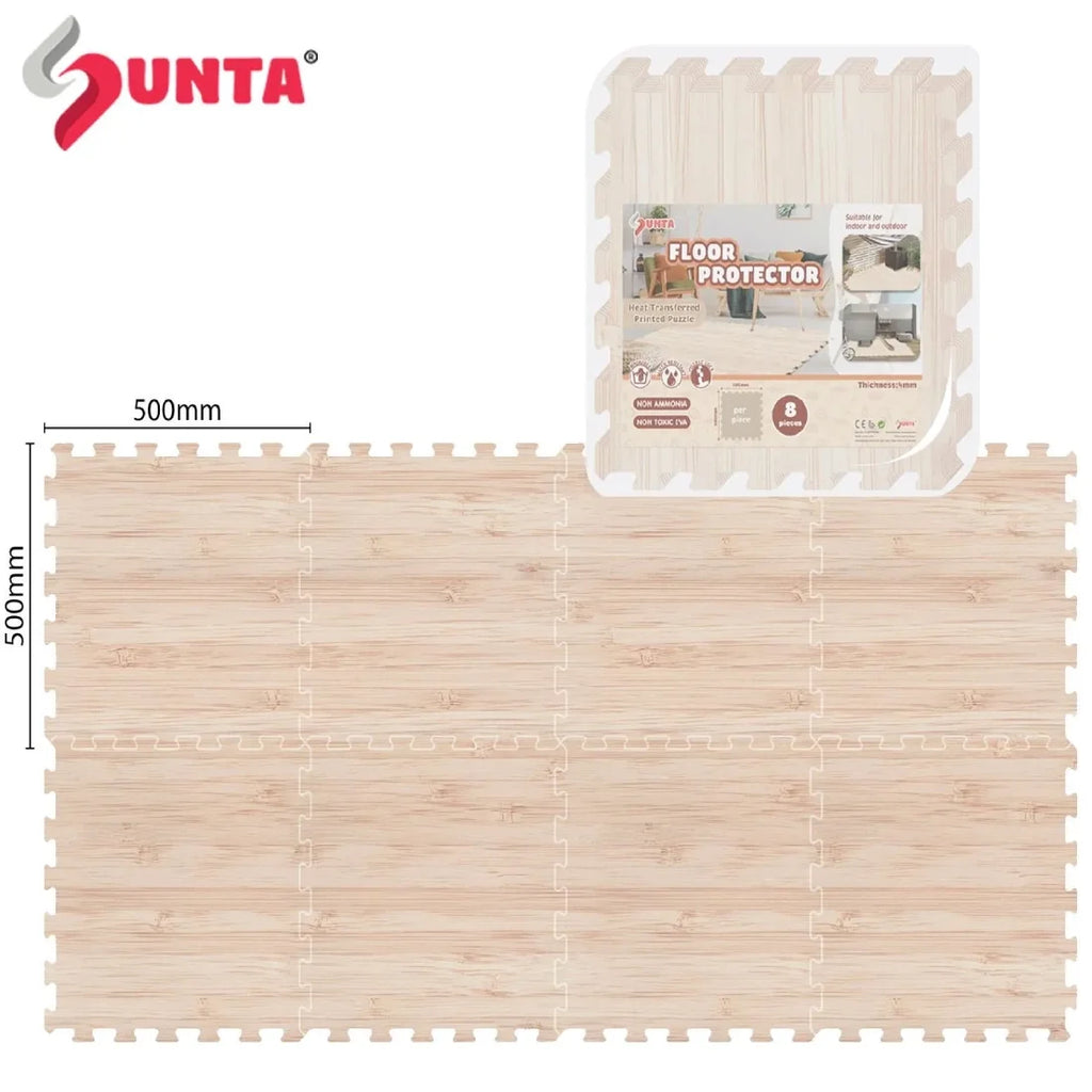 Sunta Foam Puzzle Mat 8 Pieces Natural Oak Floor Protector Indoor Outdoor