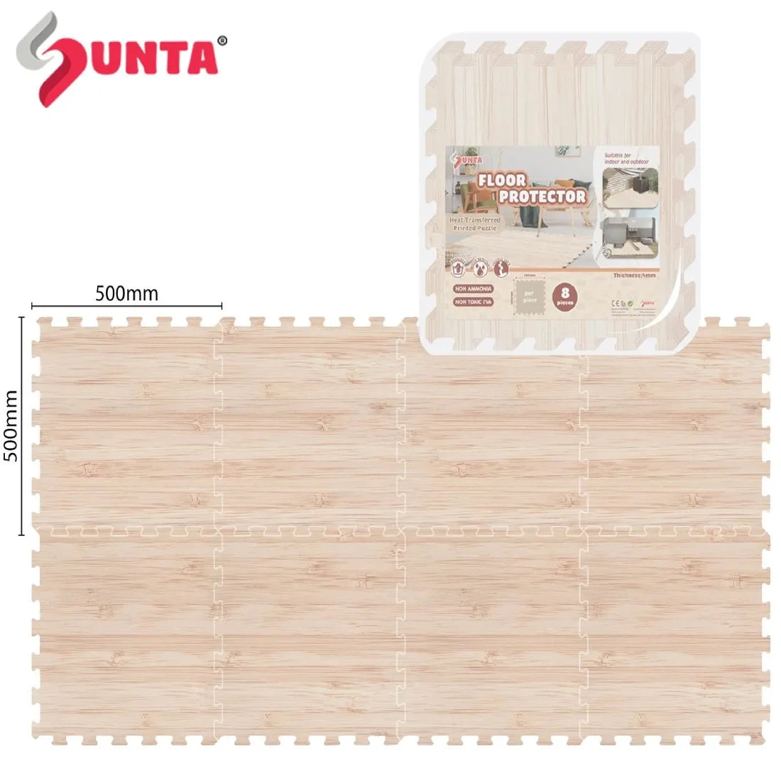 Sunta Foam Puzzle Mat 8 Pieces Natural Oak Floor Protector Indoor Outdoor