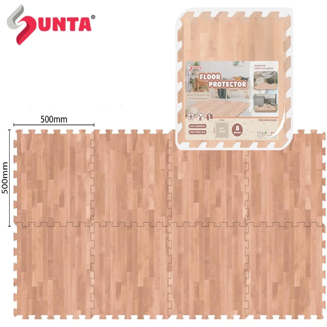 Sunta Foam Puzzle Mat 8 Pieces Natural Oak Floor Protector Indoor Outdoor