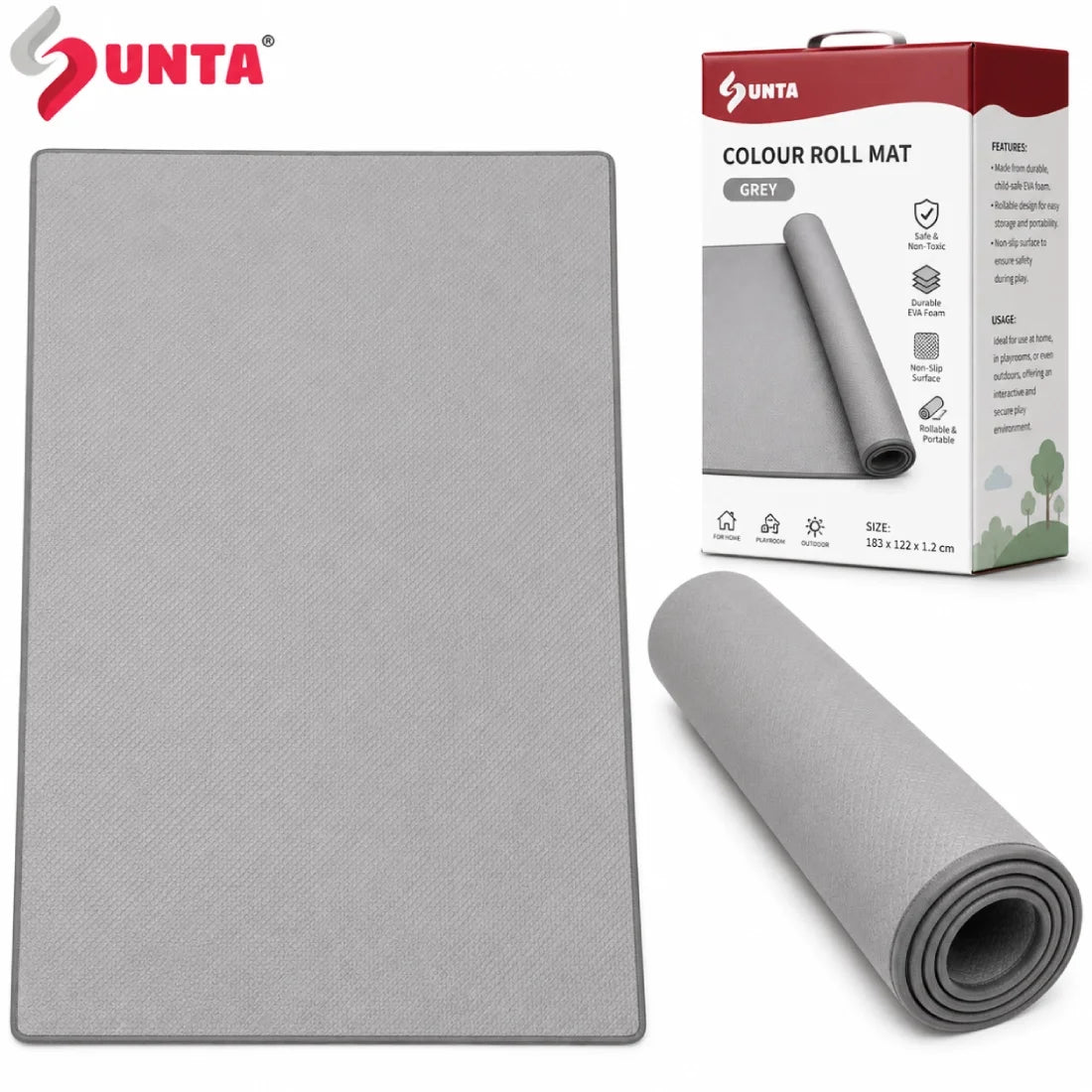 Sunta Kids Roll Play Mat Grey EVA Non-Slip Indoor Outdoor Activity