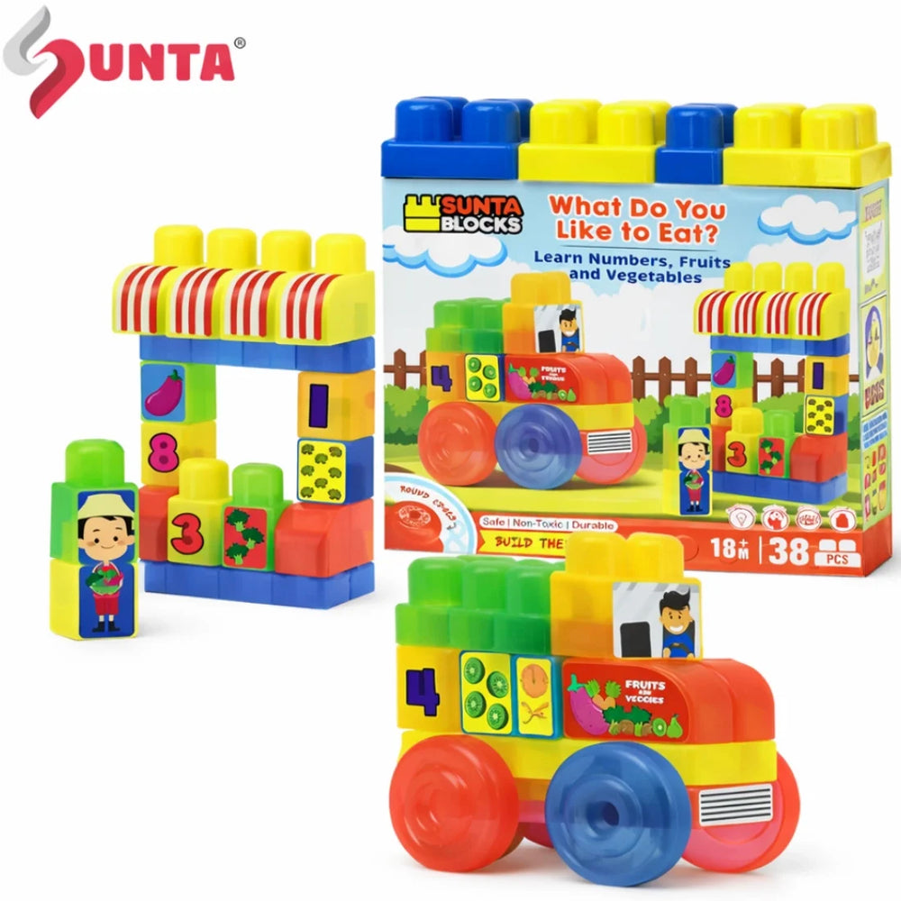 SUNTA Transparent Building Blocks Bucket 38 Pieces Kids Toy