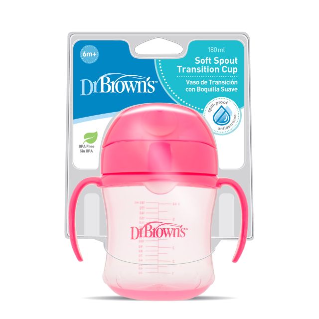 DR BROWNS 6 oz / 180 ml Soft-Spout Transition Cup w/ Handles - Pink (6m+)