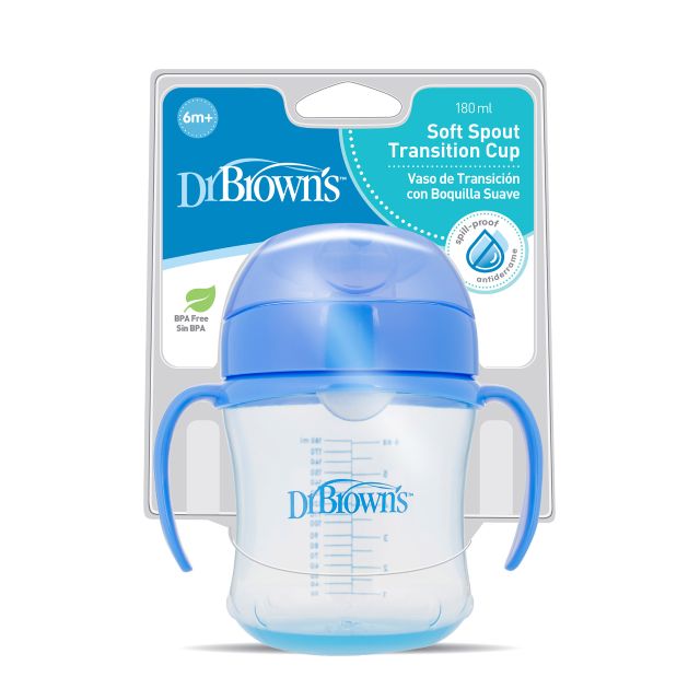 DR BROWNS 6 oz / 180 ml Soft-Spout Transition Cup w/ Handles - Blue (6m+)
