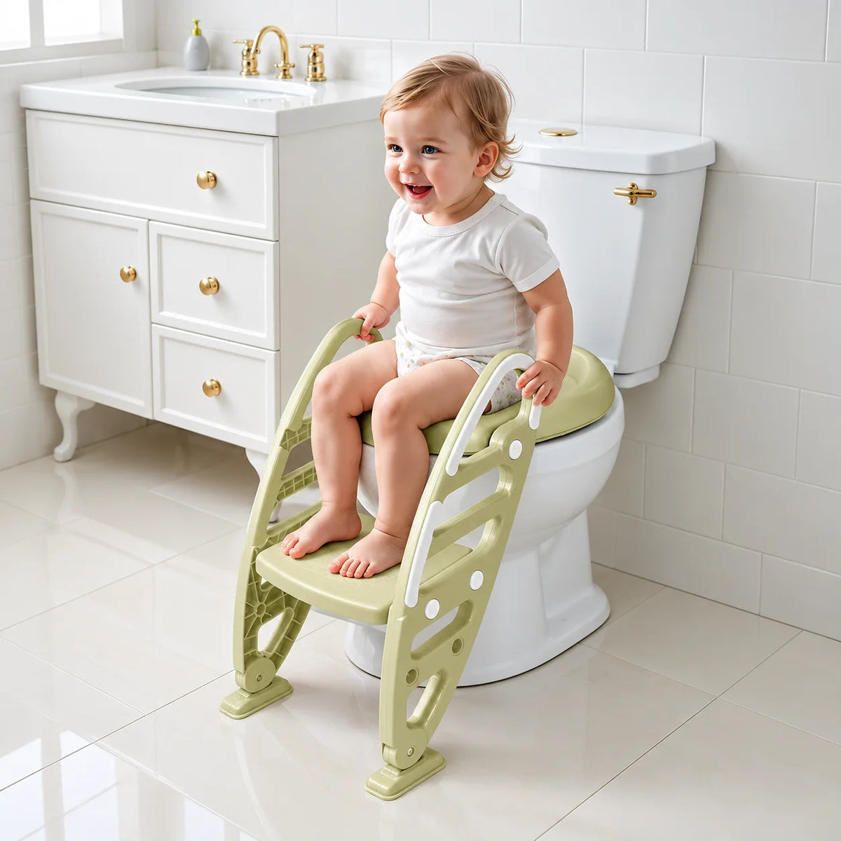 Toilet Trainer with Adjustable Non-Slip Ladder – Beige